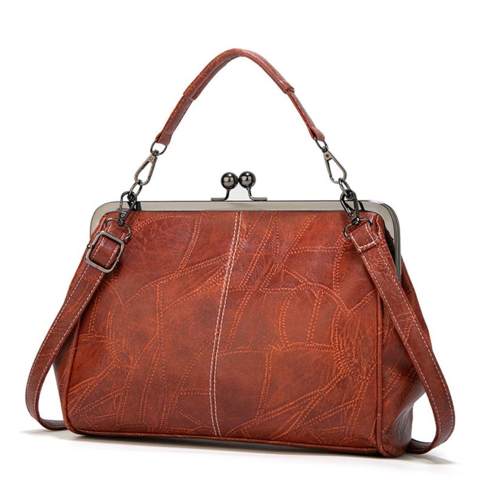 Women's Jacqueline Faux Leather Vintage Clasp Handbag with Shoulder Strap