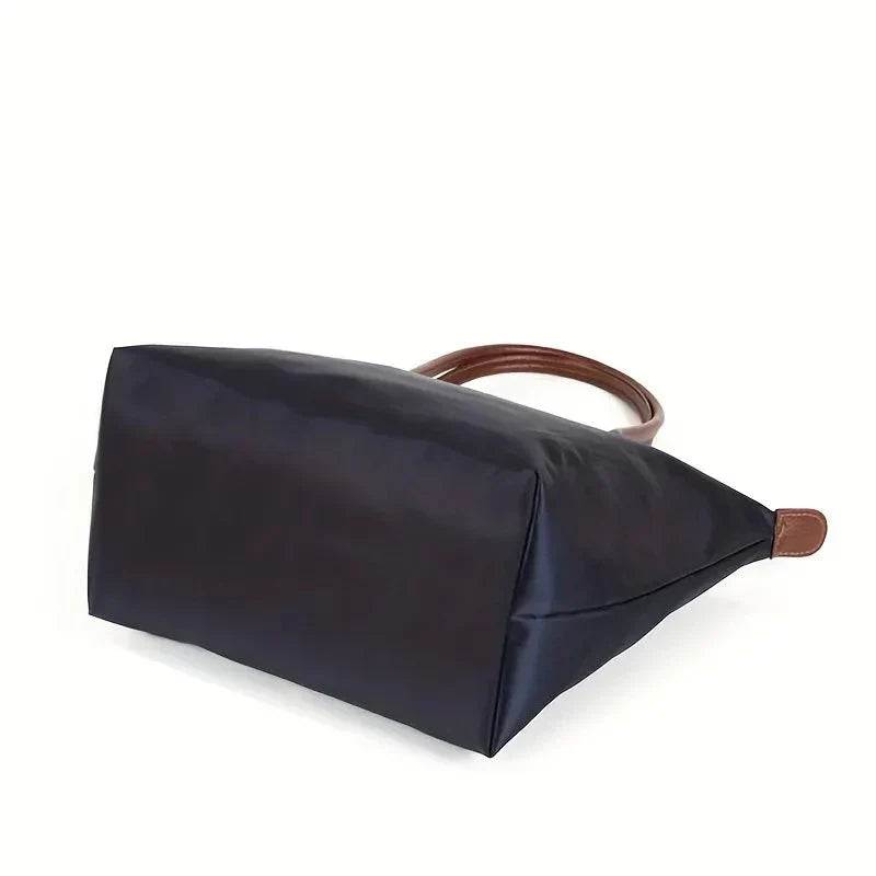 Women's Tote Shoulder Bag with Leather Handles and Button Closure