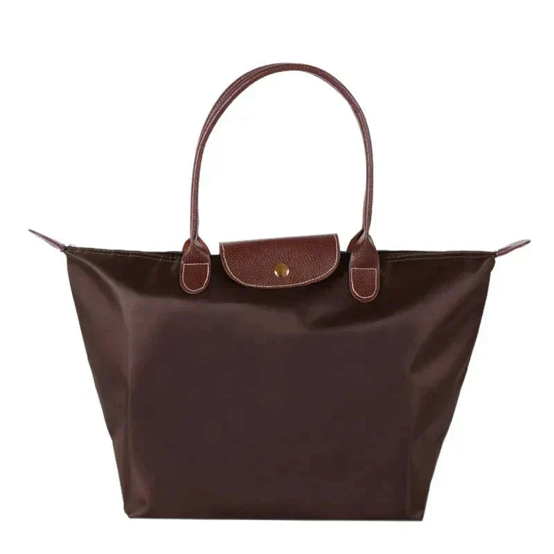 Women's Tote Shoulder Bag with Leather Handles and Button Closure