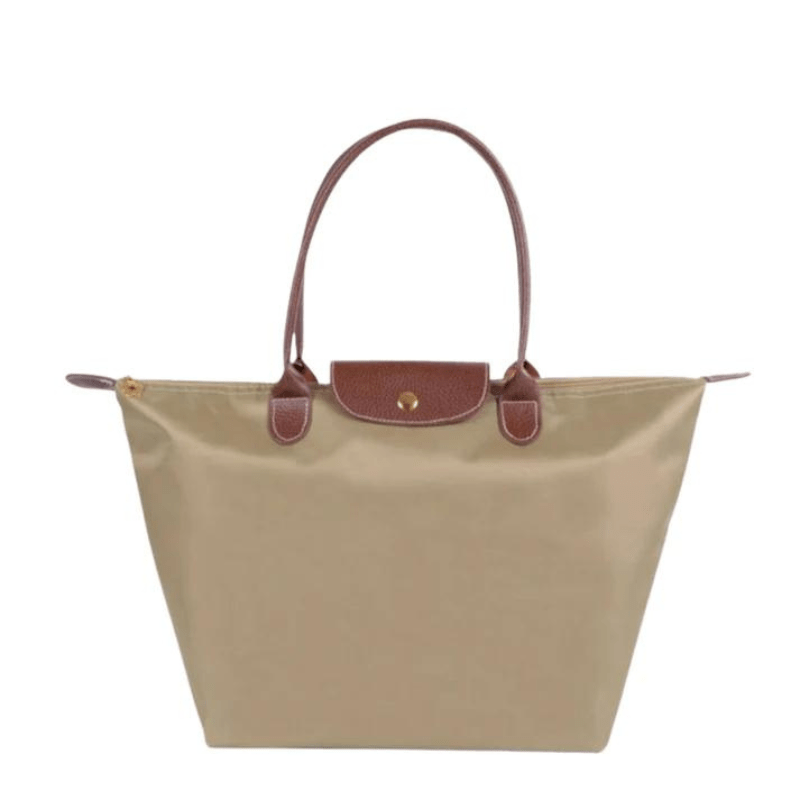 Women's Tote Shoulder Bag with Leather Handles and Button Closure
