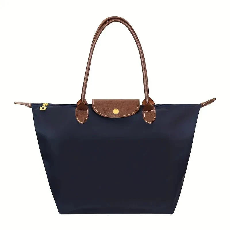 Women's Tote Shoulder Bag with Leather Handles and Button Closure
