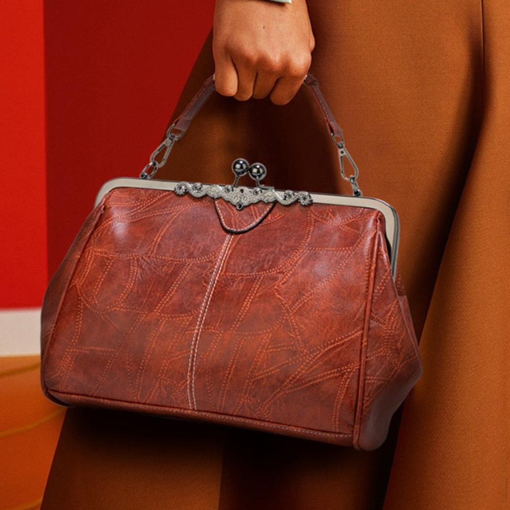 Women's Jacqueline Faux Leather Vintage Clasp Handbag with Shoulder Strap