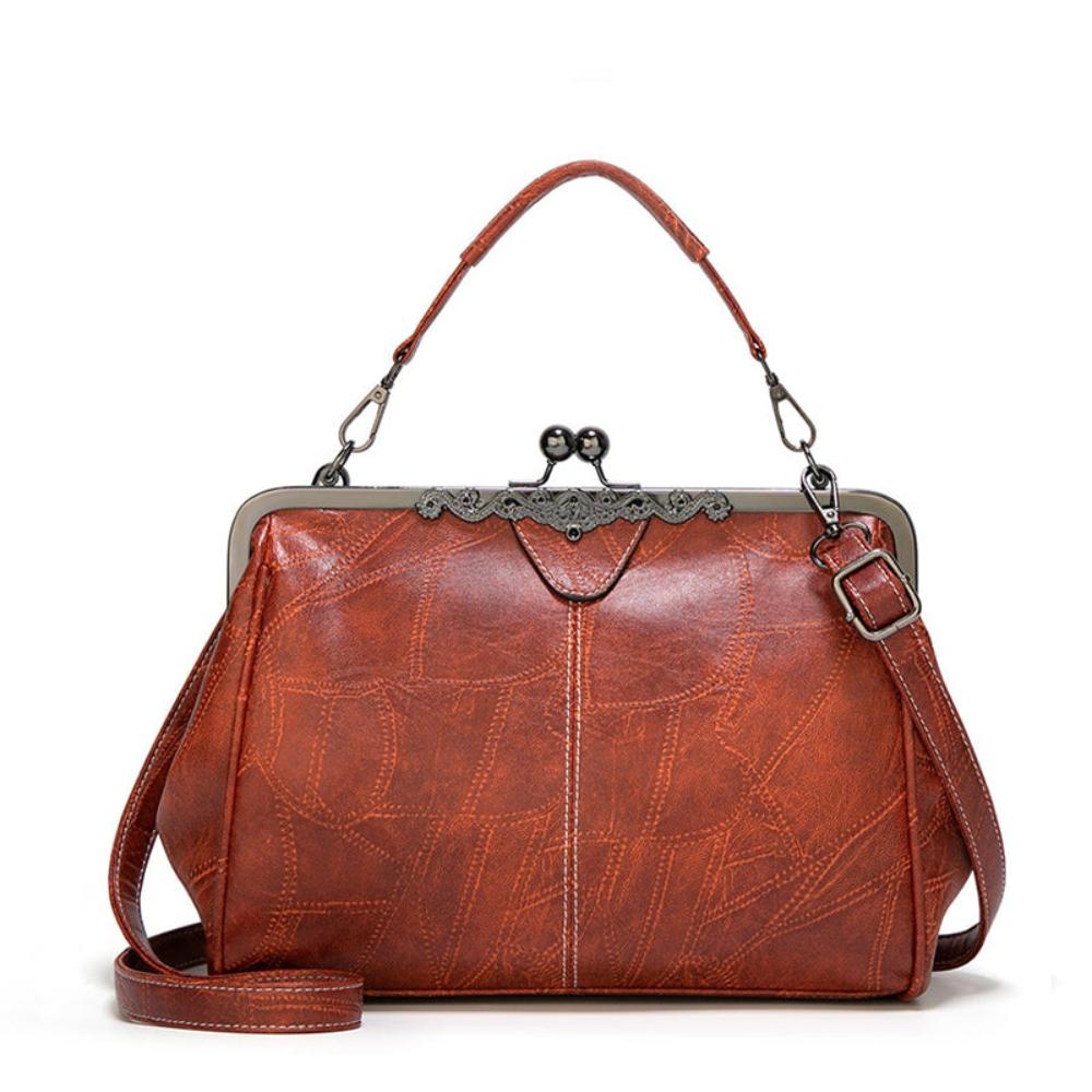 Women's Jacqueline Faux Leather Vintage Clasp Handbag with Shoulder Strap