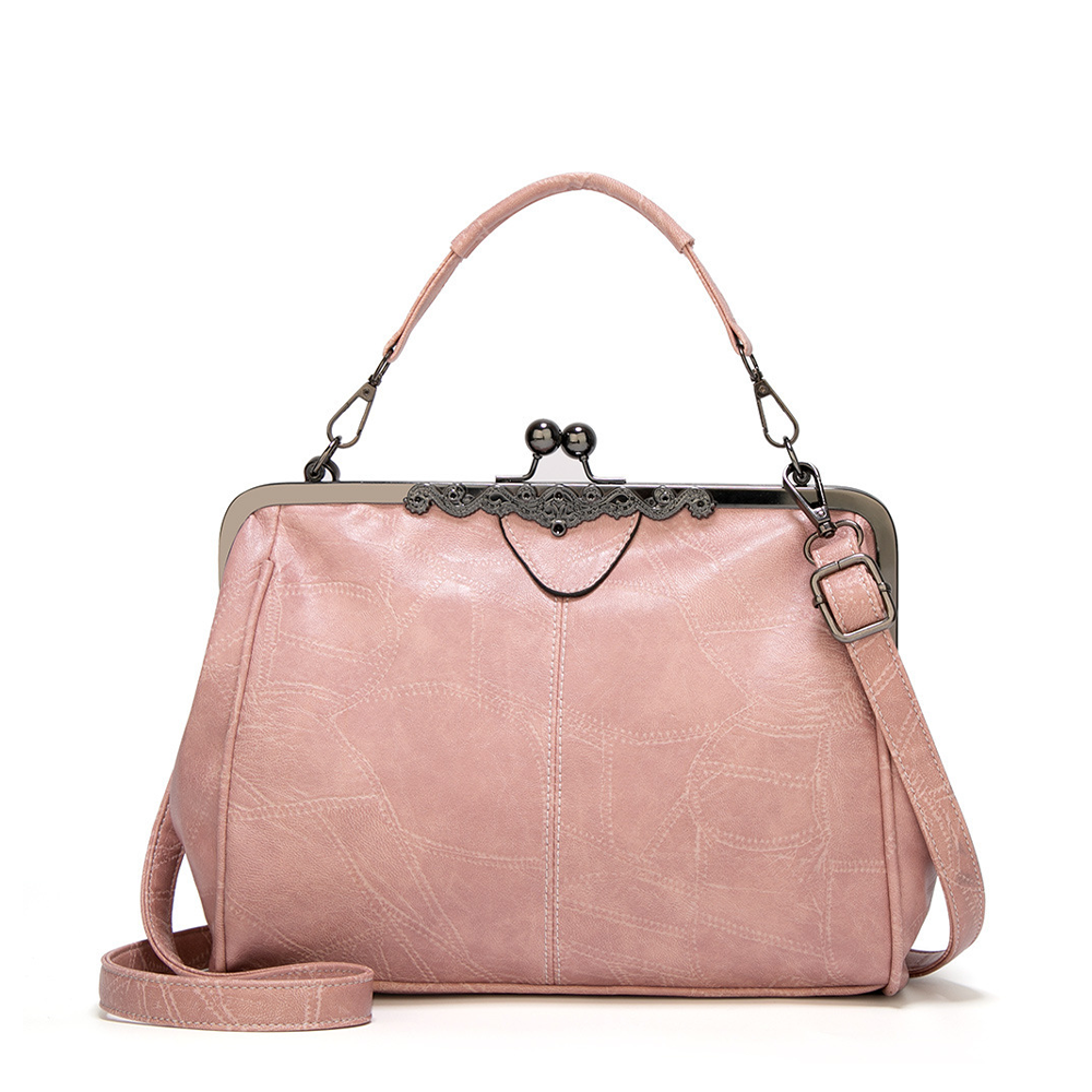 Women's Jacqueline Faux Leather Vintage Clasp Handbag with Shoulder Strap