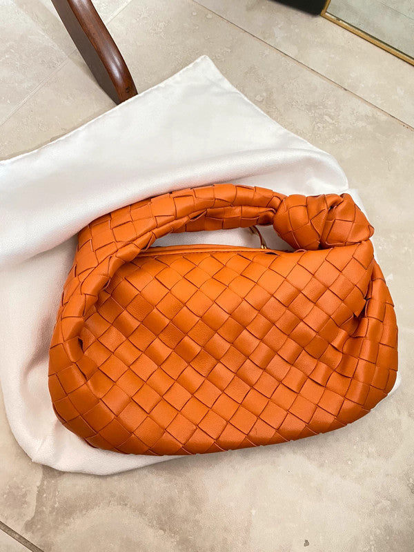 Women's Woven Knot-Handle Mini Hobo Bag