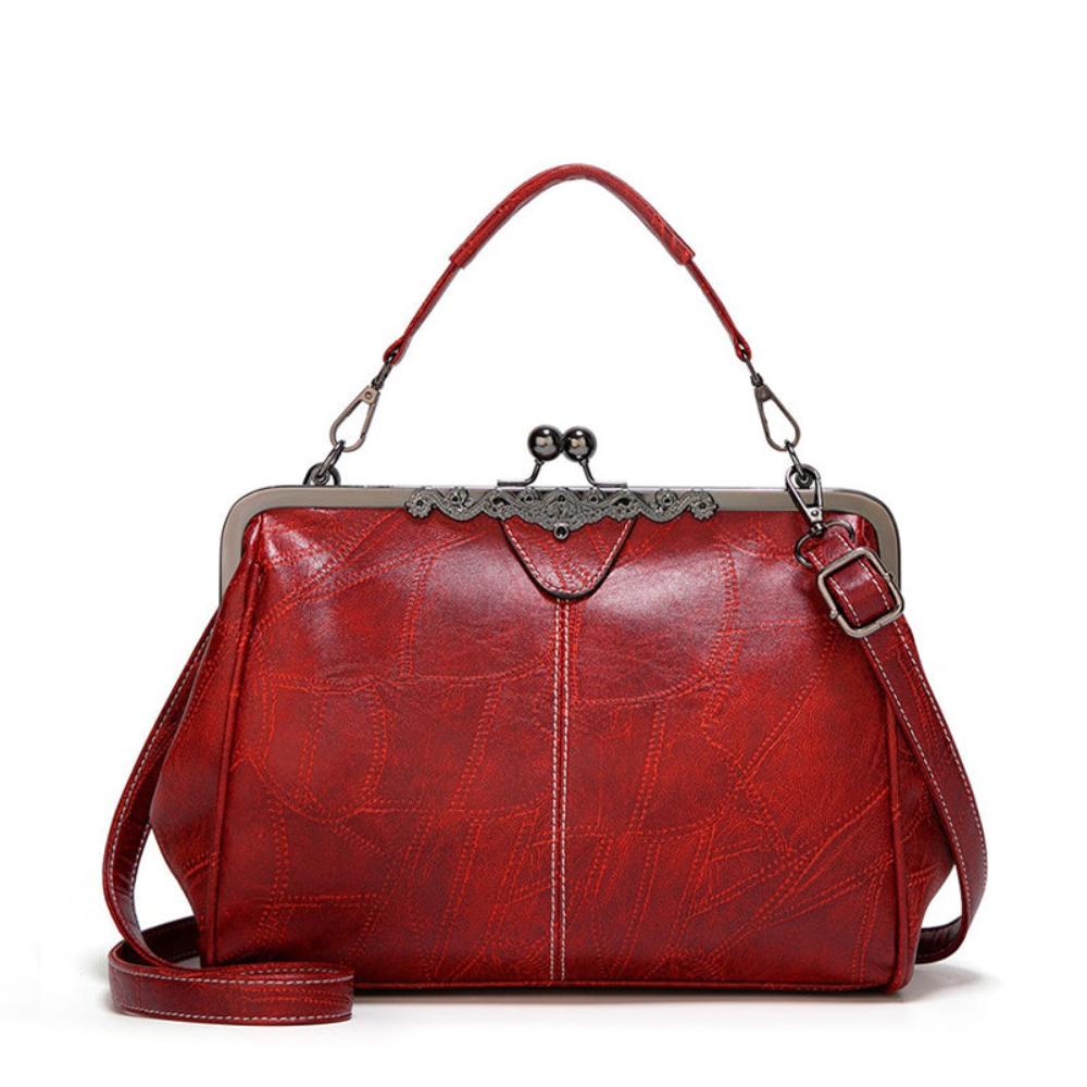 Women's Jacqueline Faux Leather Vintage Clasp Handbag with Shoulder Strap