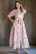 Women's Floral Cotton Linen Maxi Dress