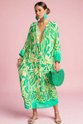 Women's Abstract Print V Neck Kaftan Maxi Dress