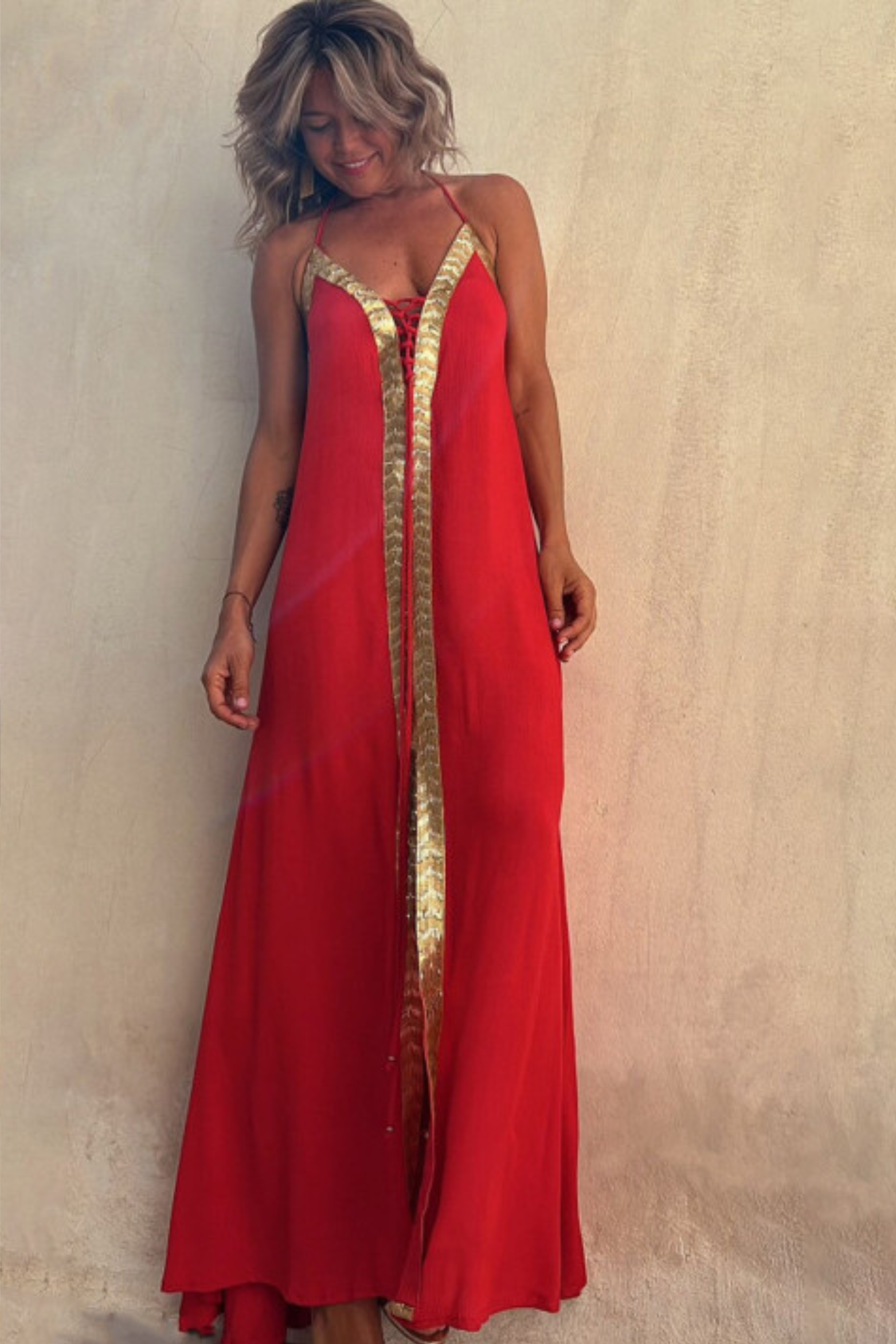 Women's Coral Gold Evening Gown