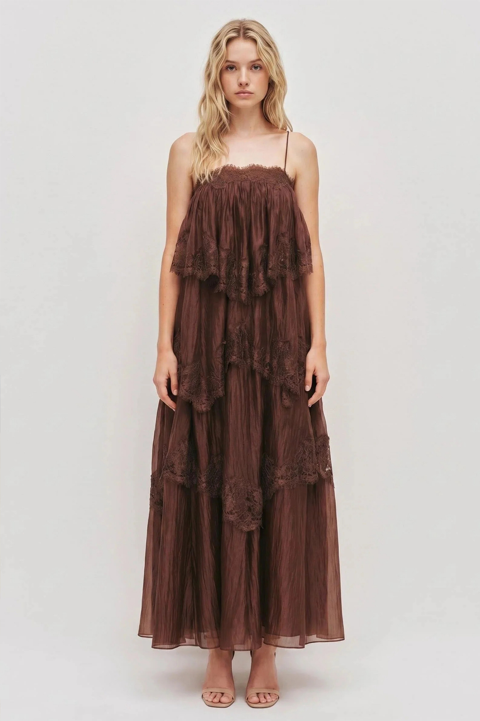 Women's Feminine Lace Tiered Maxi Dress