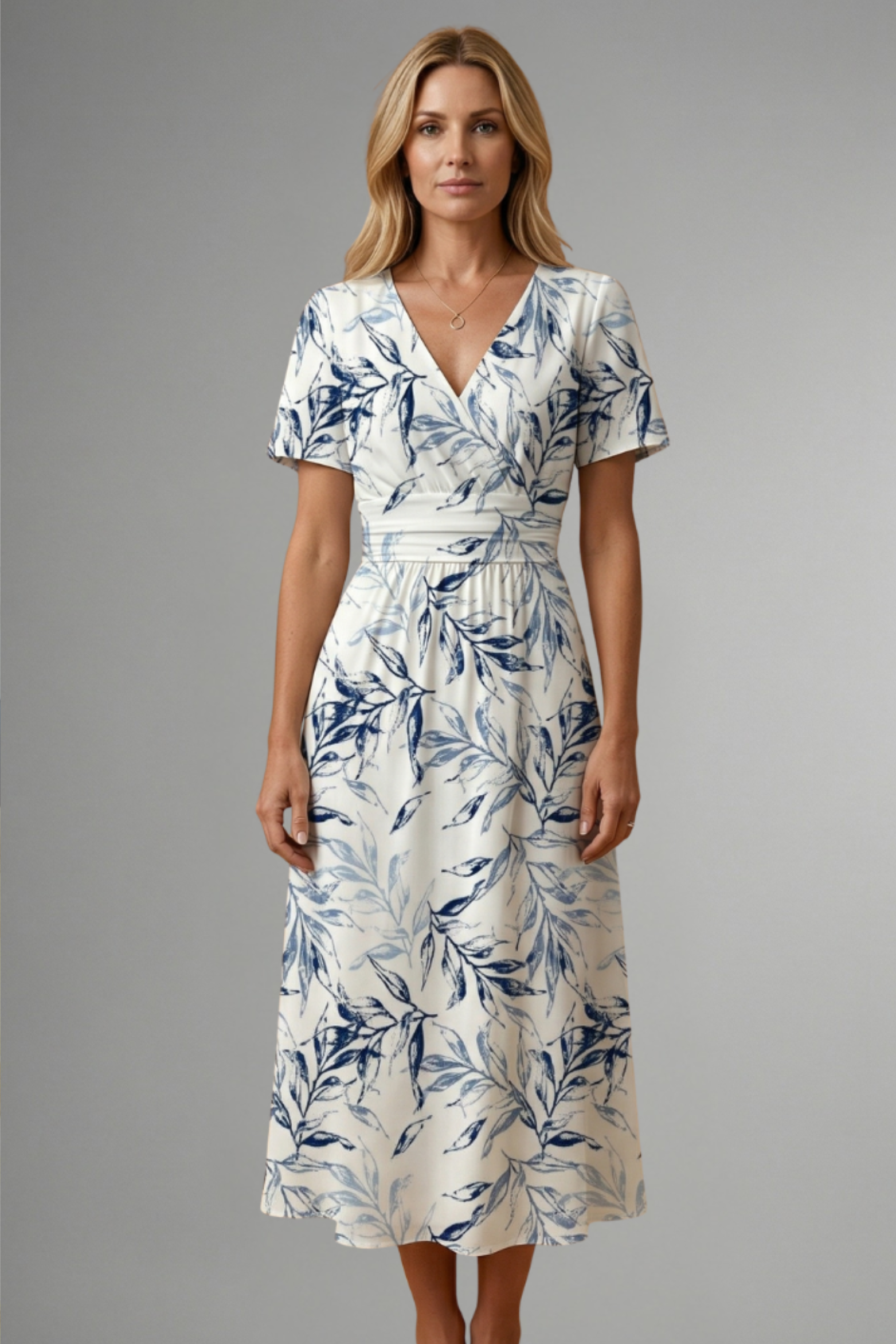 Women's Chic Botanical Wrap Midi Dress