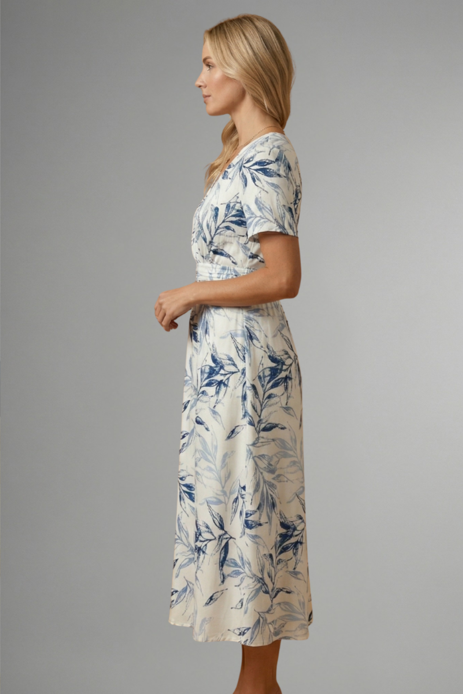 Women's Chic Botanical Wrap Midi Dress