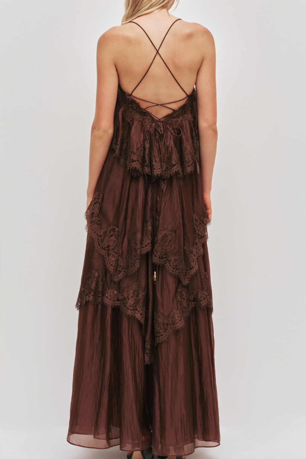 Women's Feminine Lace Tiered Maxi Dress