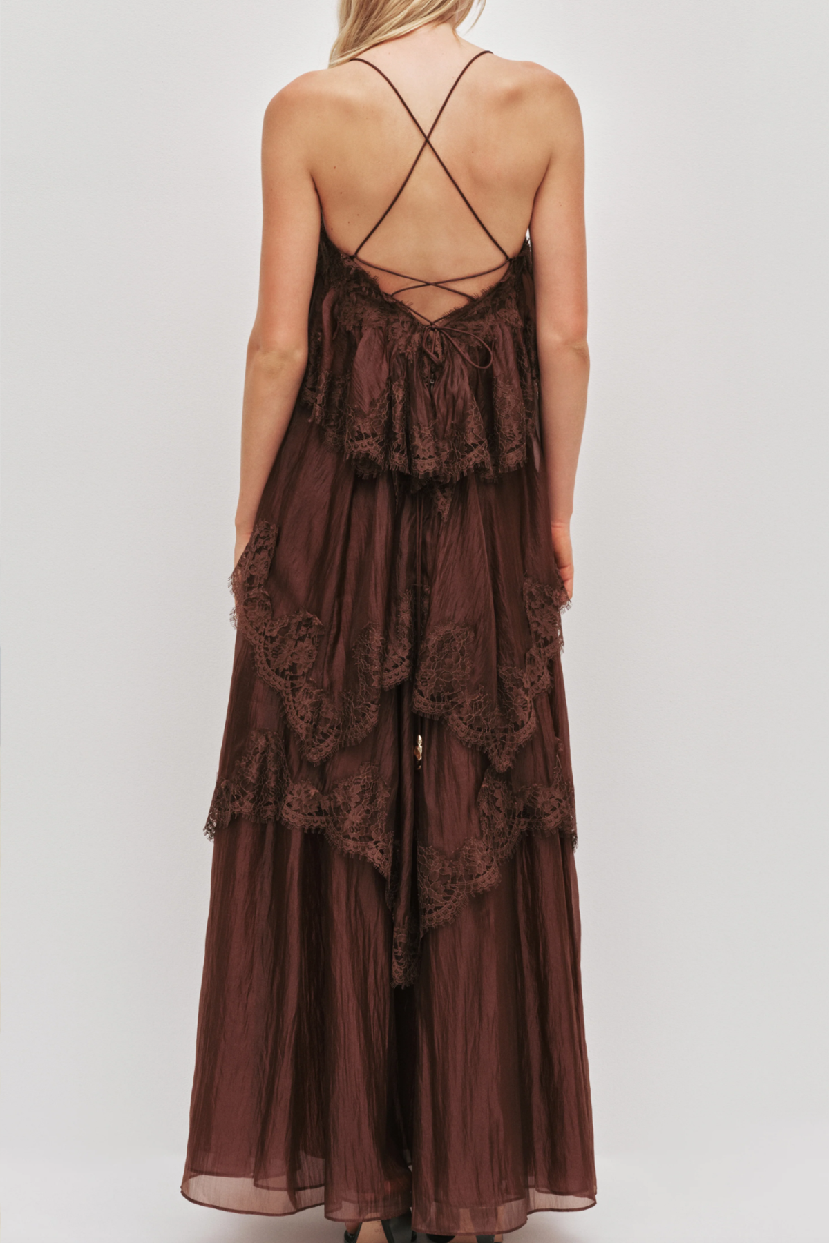 Women's Feminine Lace Tiered Maxi Dress