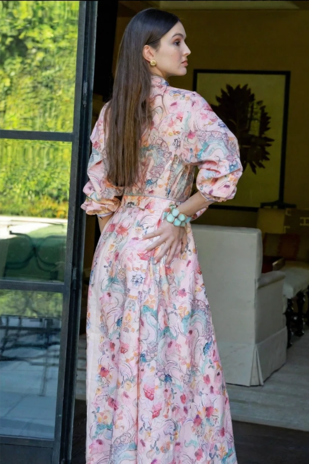 Women's Floral Cotton Linen Maxi Dress