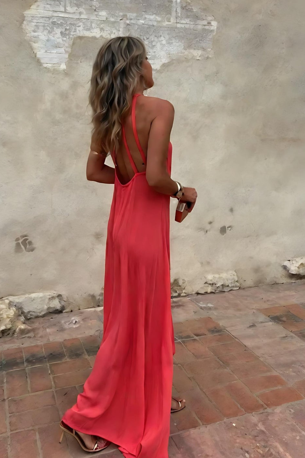 Women's Coral Gold Evening Gown