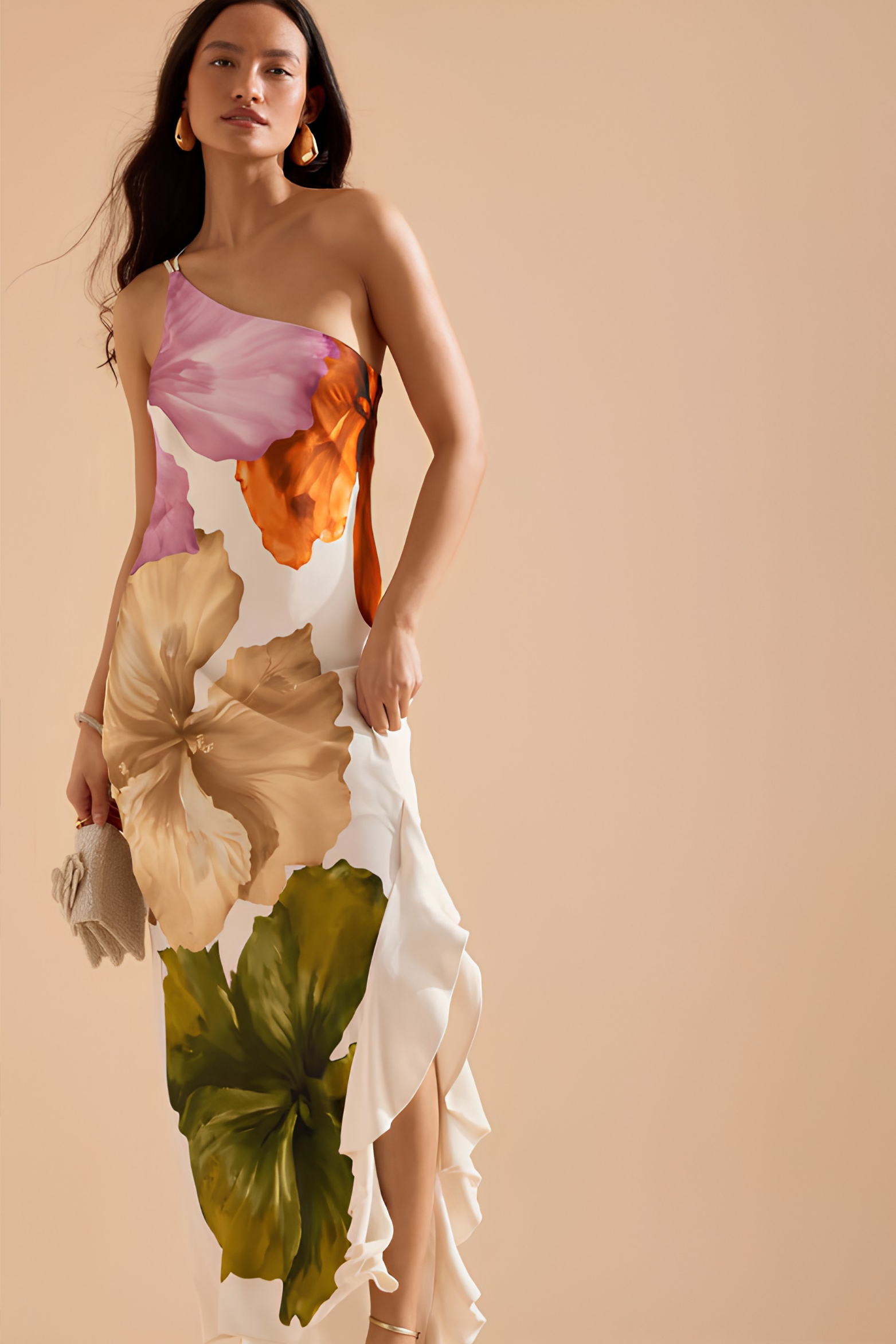 Women's Asymmetrical Floral One Shoulder Maxi Dress