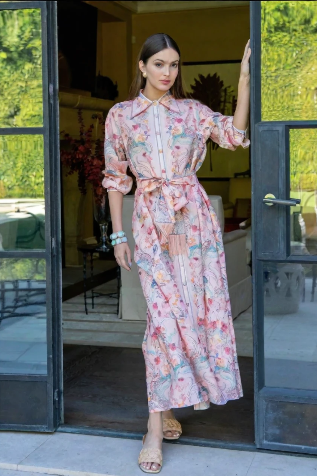Women's Floral Cotton Linen Maxi Dress