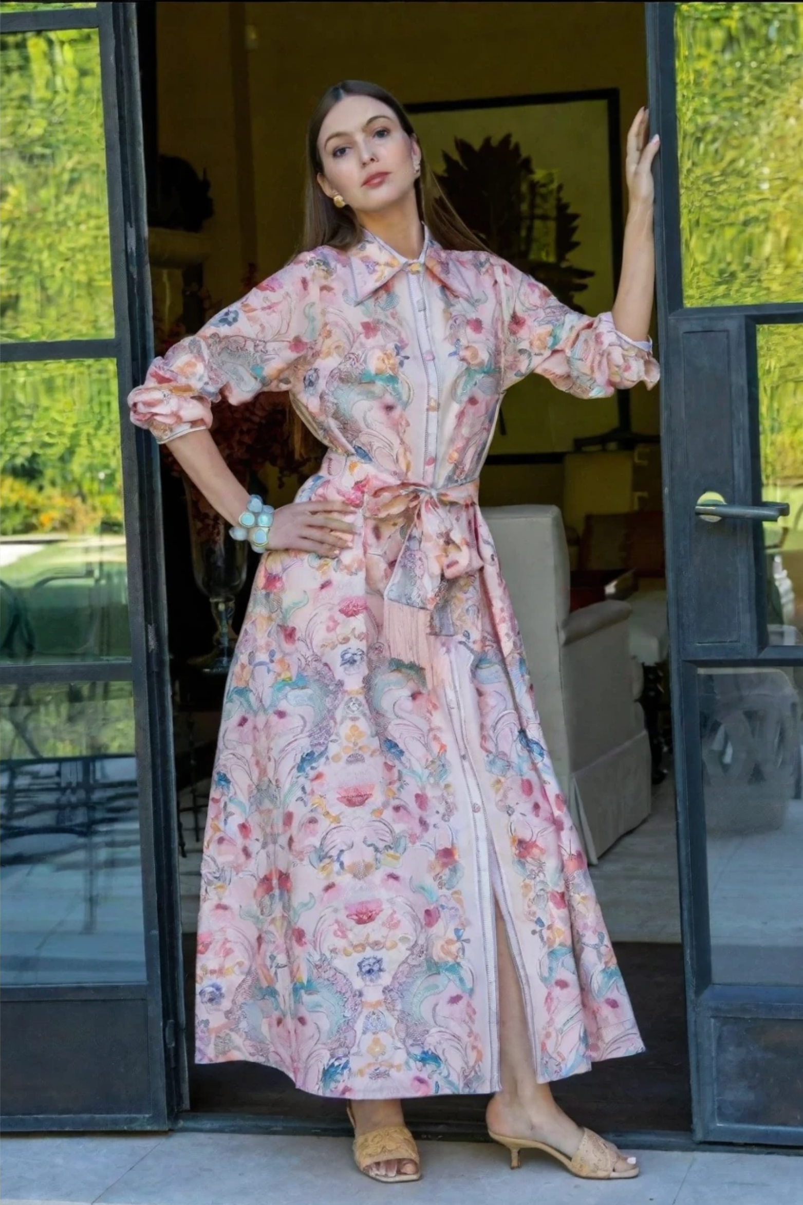 Women's Floral Cotton Linen Maxi Dress