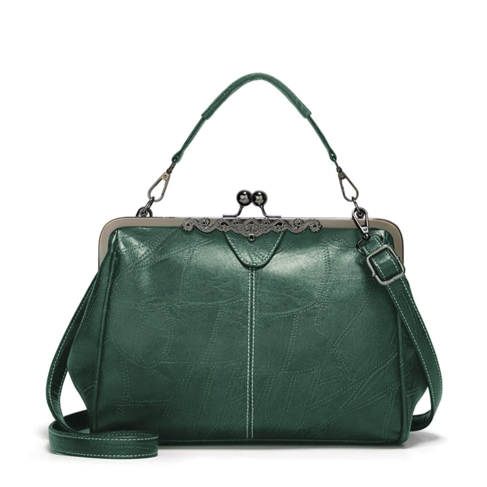 Women's Jacqueline Faux Leather Vintage Clasp Handbag with Shoulder Strap