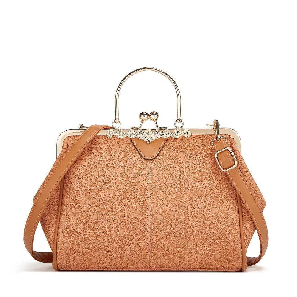 Women's Jacqueline Faux Leather Vintage Clasp Handbag with Shoulder Strap