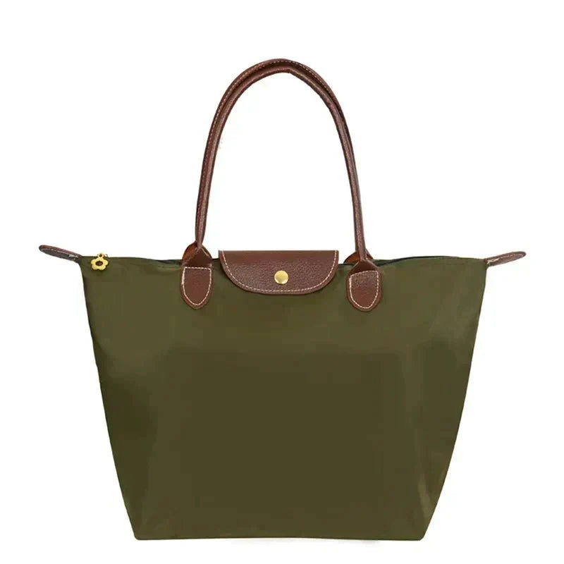 Women's Tote Shoulder Bag with Leather Handles and Button Closure