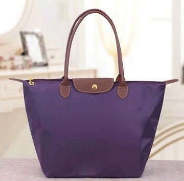 Women's Tote Shoulder Bag with Leather Handles and Button Closure
