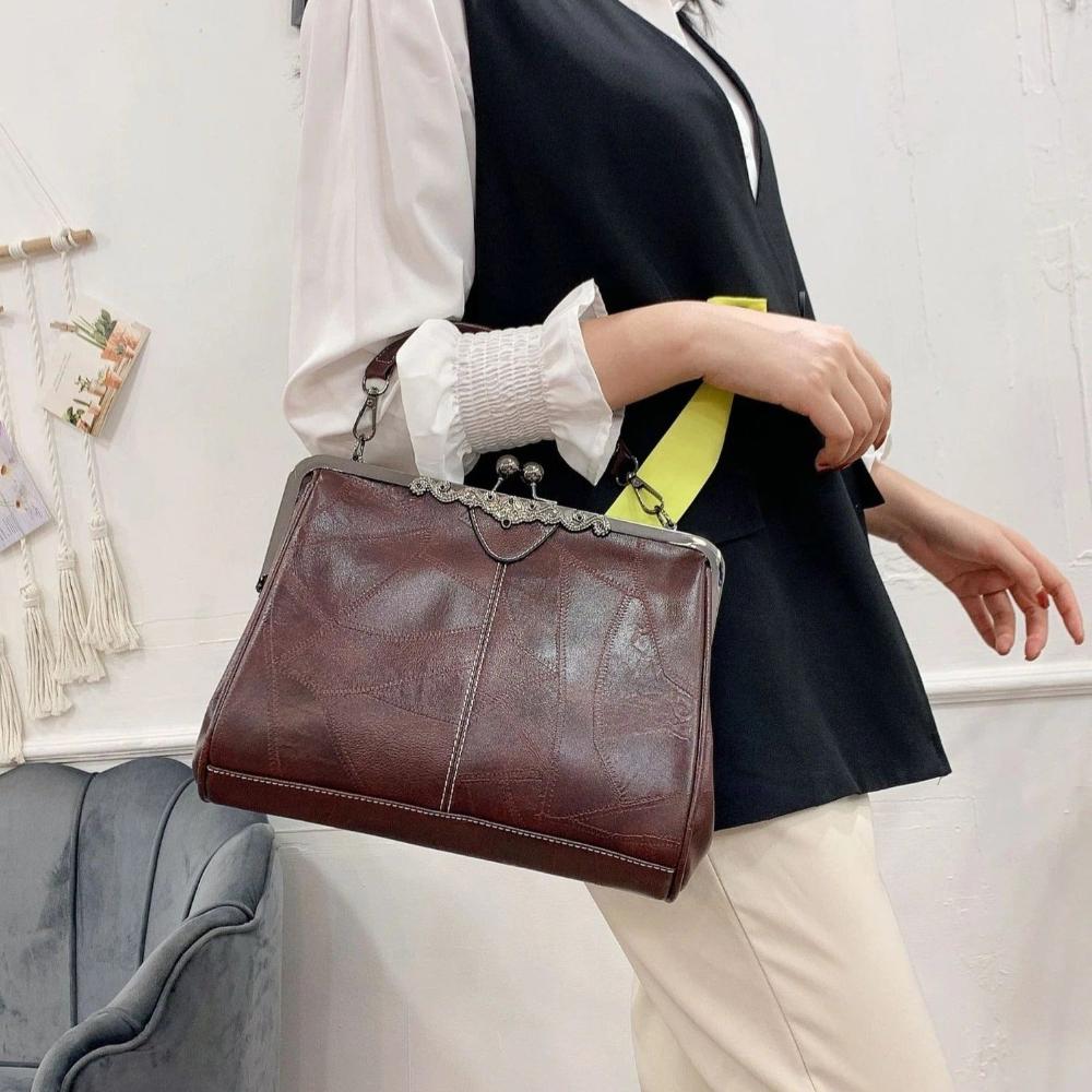 Women's Jacqueline Faux Leather Vintage Clasp Handbag with Shoulder Strap