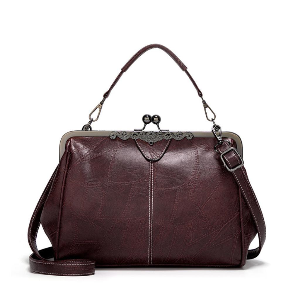 Women's Jacqueline Faux Leather Vintage Clasp Handbag with Shoulder Strap