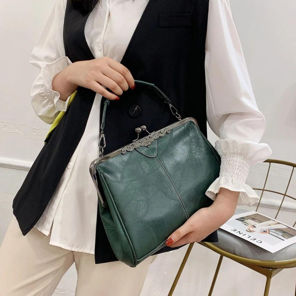 Women's Jacqueline Faux Leather Vintage Clasp Handbag with Shoulder Strap